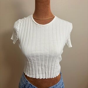 Pull&Bear White Ribbed Crop Top